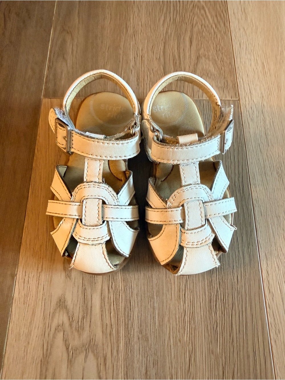 Stride Rite White Leather Sandals with Adjustable Velcro Strap